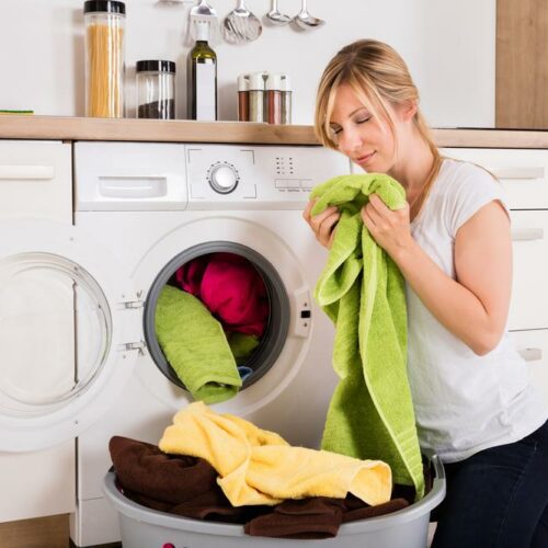 Stylish washer and dryer set in stainless steel style